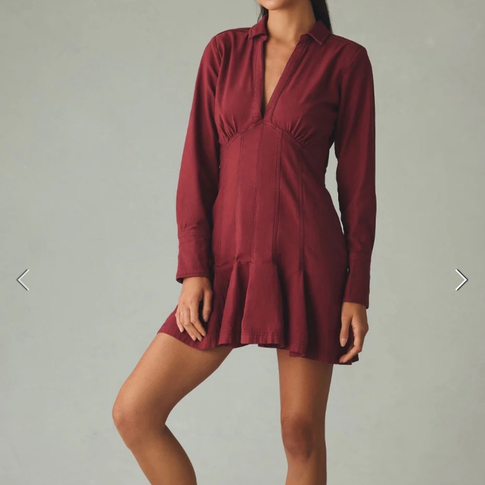 Pilcro Long-Sleeve V-Neck Seamed Mini Dress